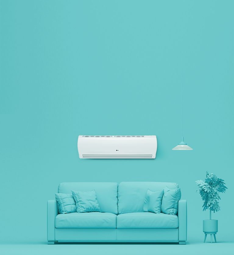 Modern living room with a LG air conditioner.